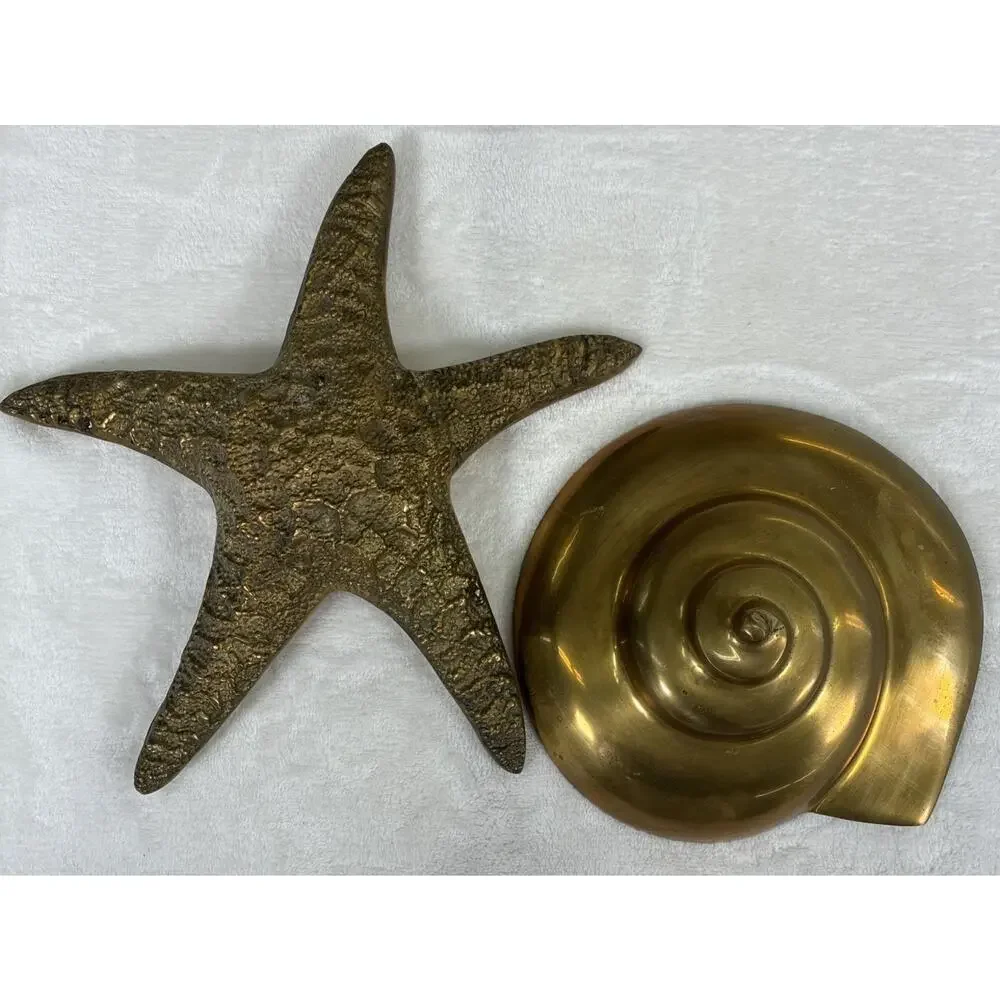 Vintage Brass Starfish & Nautilus Wall Hanging Nautical Sea Beach Decor Heavy